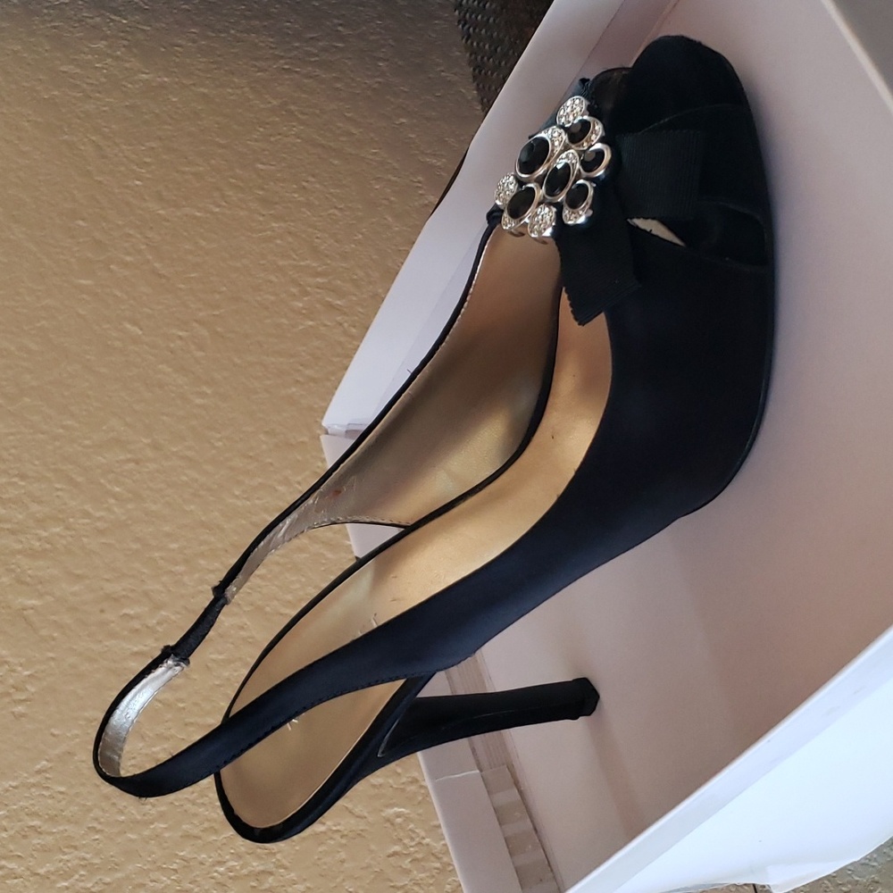 Nine west black open toe heel - Picture 2 of 6
